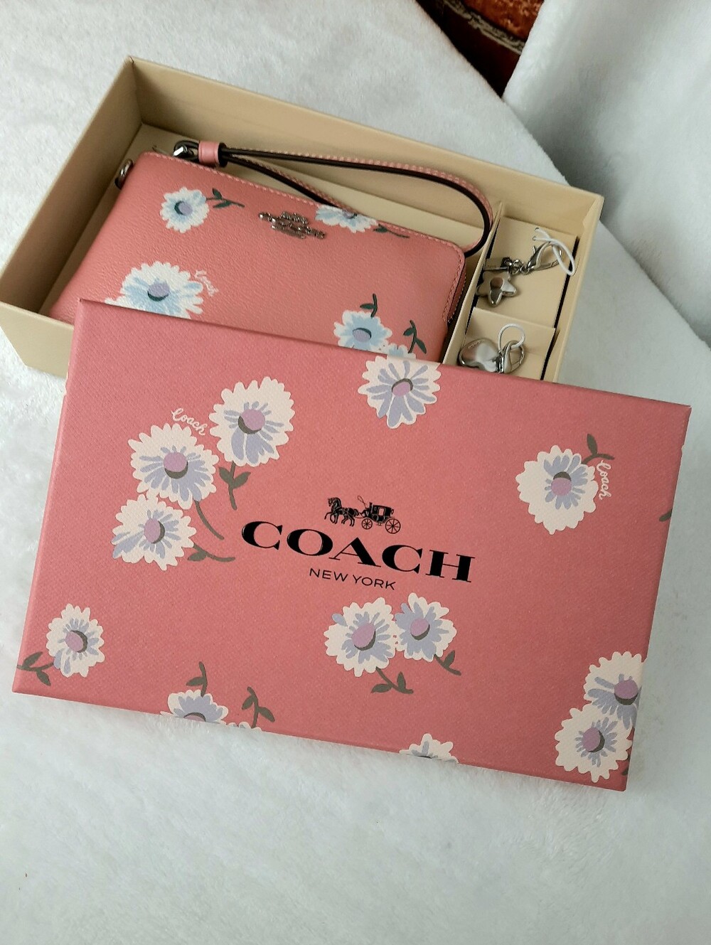 Coach Pink Floral Wristlet Pouch with Charm - Picture 13 of 13